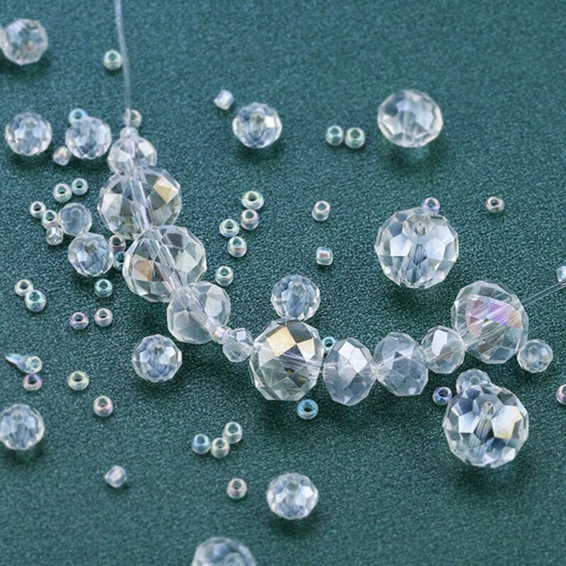 حبات مستديرة شفافة مصنوعة من الزجاج لصنع قلادة سوار المجوهرات لتقوم بها بنفسك L41B