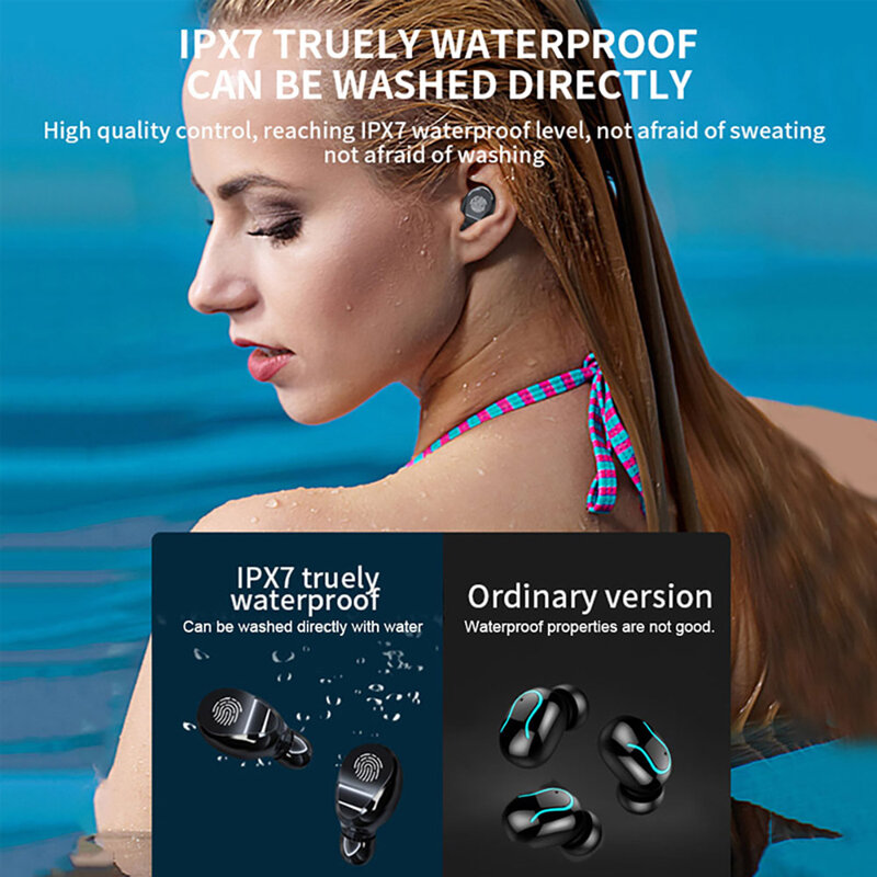TWS Earphone Nirkabel untuk Earphone Bluetooth 9D Bass Stereo Earbud Tahan Air Headset Bebas Genggam dengan Casing Pengisi Daya Mikrofon