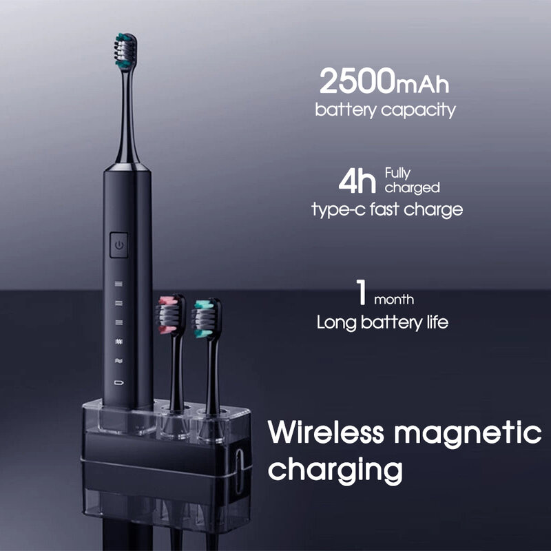 [Boi] Base Wireless ricaricabile veloce lavabile 5 modalità spazzolino elettrico sonico automatico sbiancante spazzola per Timer intelligente per adulti