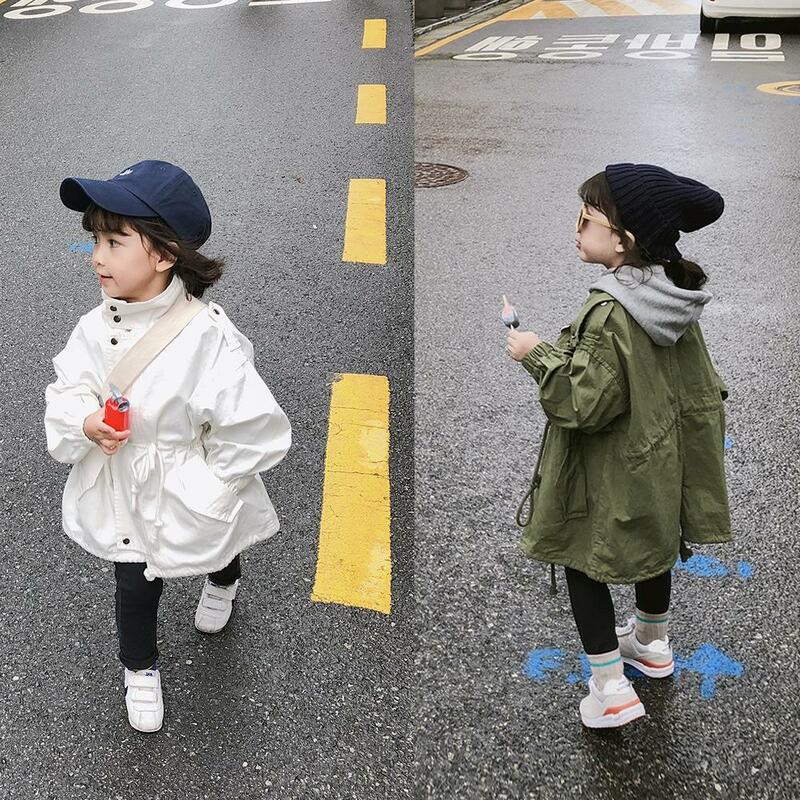Western Style Mid-Length Windbreaker 2022 Spring and Autumn New Fashion Children's Waist Trimming Coat Baby Girls' Coat