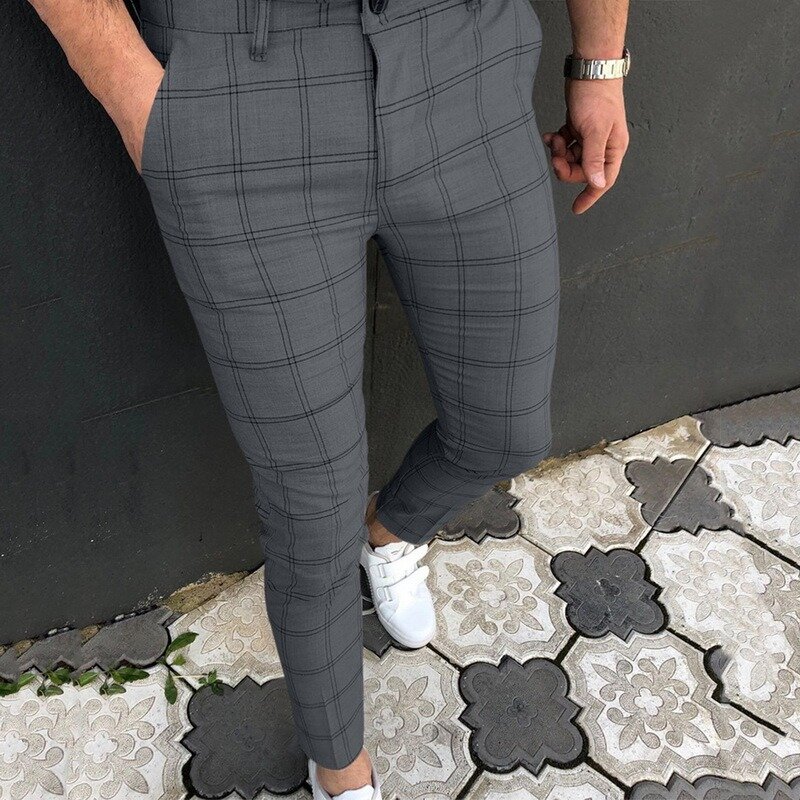 Pantaloni a matita Slim con stampa scozzese Vintage per uomo pantaloni lunghi Casual 2021 primavera estate moda Streetwear abbigliamento uomo Harajuku