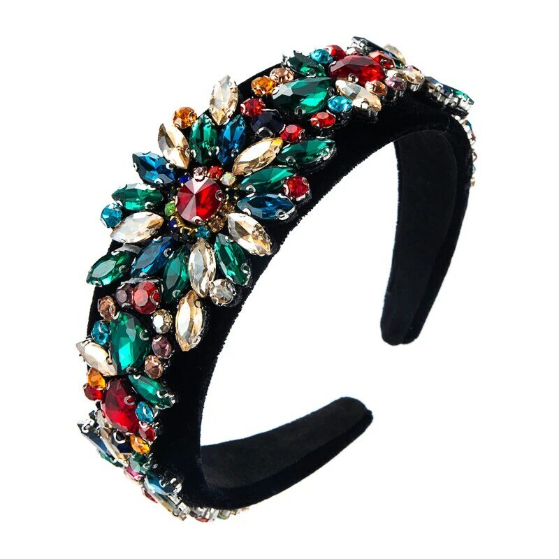 Król błyszczący luksusowy barokowy wielokolorowy opaska z kryształami Vintage geometryczny kamień zroszony Hairband księżniczka nakrycie głowy na przyjęcie Tiara