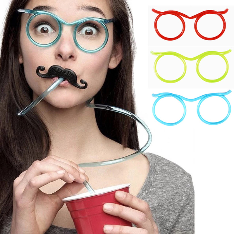 Wielokrotnego użytku DIY okulary słomki śmieszne kreatywne elastyczne okulary słomki rurka do picia na prezenty dla dzieci Xmas artykuły na przyjęcie urodzinowe