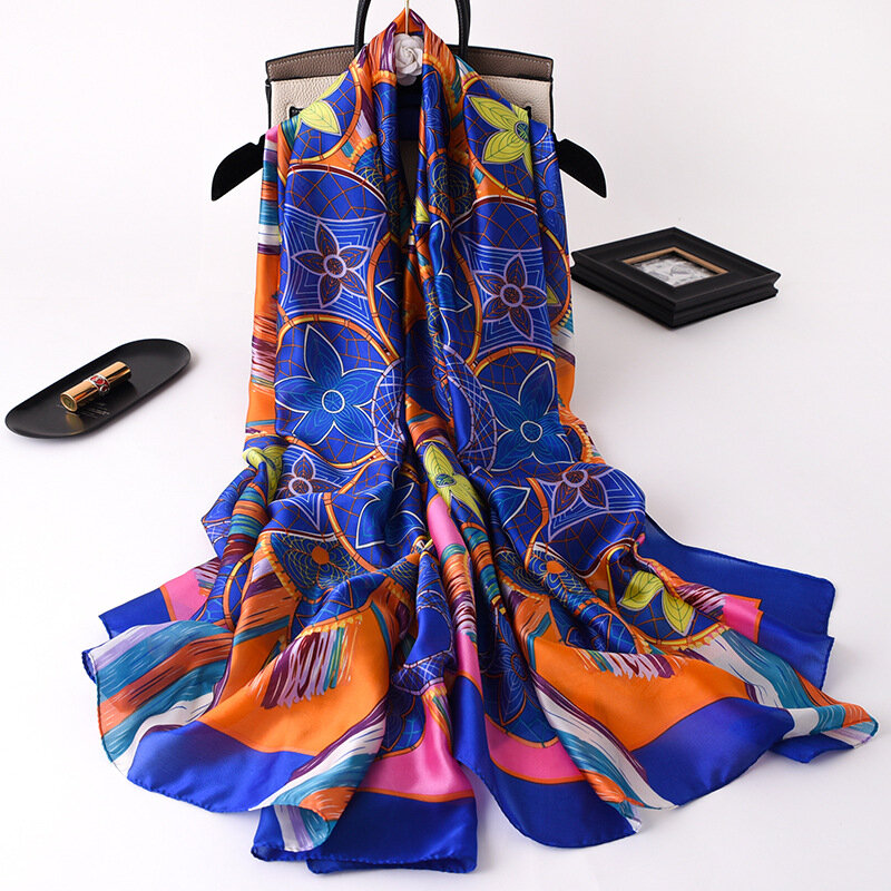 Bufanda de seda de marca de moda para mujer, chales de Pashmina con estampado Floral étnico africano, suave, Hijab musulmán, 2022x90Cm, 180