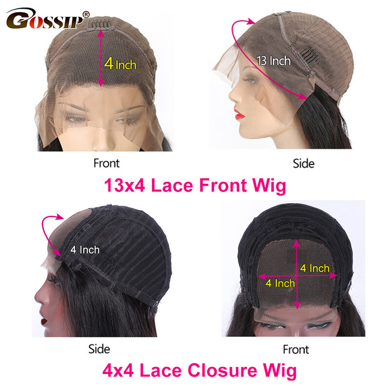 Perruque Lace Frontal Wig Remy naturelle lisse, cheveux humains, 4x4, 13x4, 250 de densité