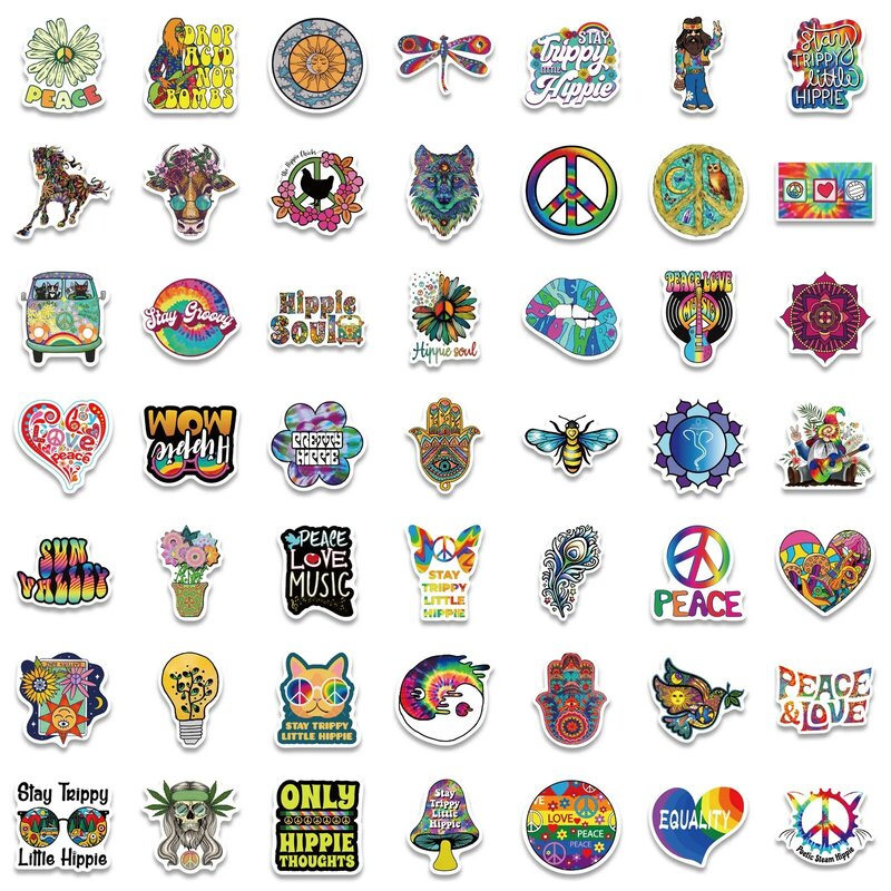 100pcs cartoon hippie style stickers personalized decoration computer luggage thermos mug scooter car waterproof stickers