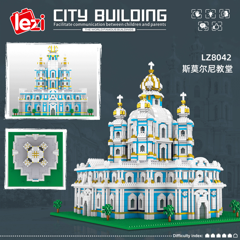 LZ8042 3737 قطعة ميكرودريل الجسيمات المباني الشهيرة في روسيا Smolny الدير نموذج تجميعها بناء لعبة المكعبات للأطفال
