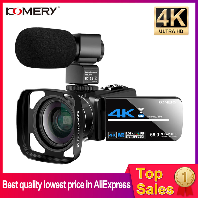 4K 비디오 카메라 캠코더 디지털 브이로그용 캠코더, 3.0 인치 터치 스크린, 나이트 비전, 와이파이 카메라, 외부 마이크
