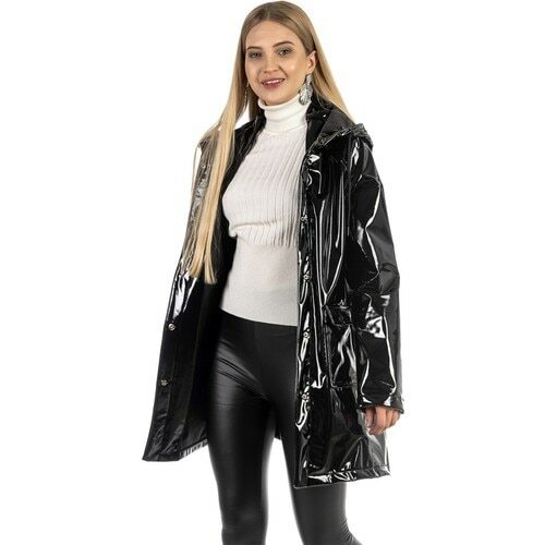 Wiosna jesień 2021 damski Japanned skórzany płaszcz przeciwdeszczowy czarny płaszcz przeciwdeszczowy z długim rękawem jasnoczarny damski płaszcz przeciwdeszczowy nowy sezon Lux Brand