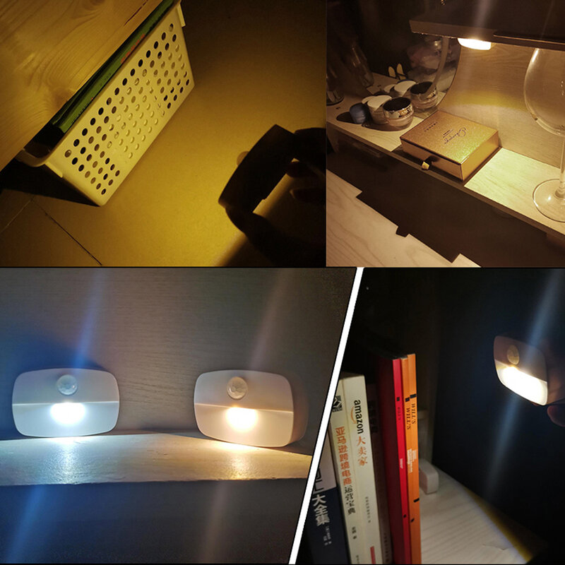 2021 جديد LED محس حركة ضوء بطارية تعمل اللاسلكية الجدار مصباح ضوء الليل لا وهج الممر خزانة LED خزانة ضوء الباب