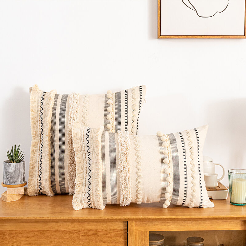 Tufted Boho rzut poduszka pokrywa dekoracyjne marokański Tribal Handmade poszewka tkane akcent obicia na kanapie kanapa sypialnia