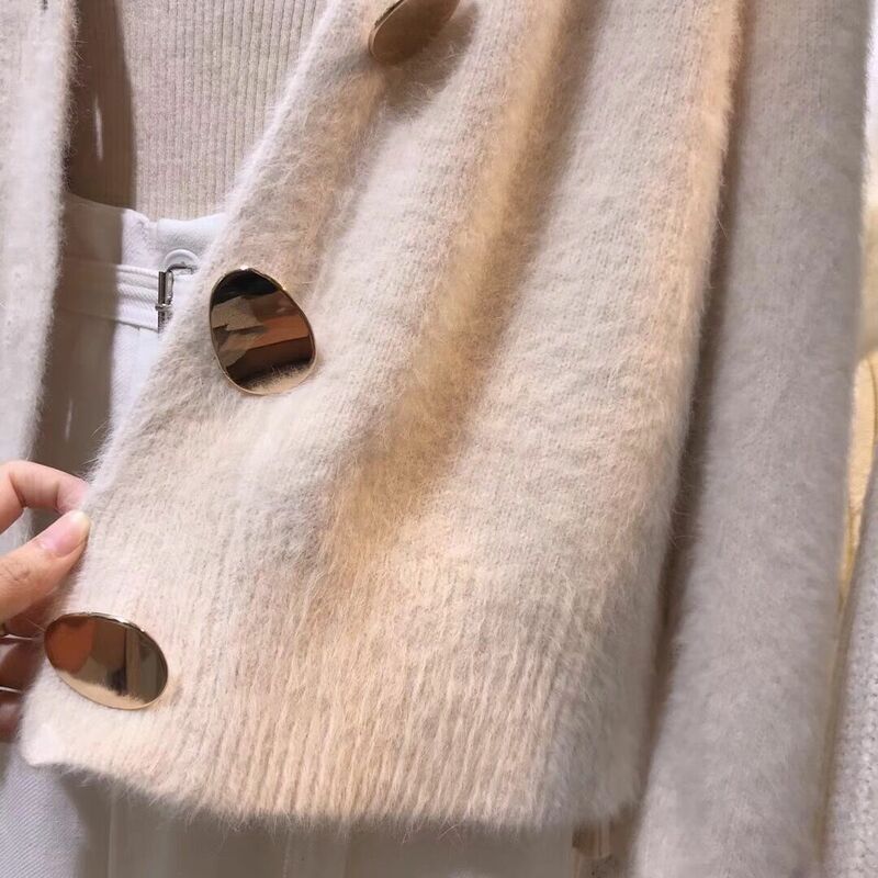 Bottone dorato lucido monopetto lana donna 2021 nuovo cardigan maglione Casual femminile caldo elegante cappotto maglione carino 936i