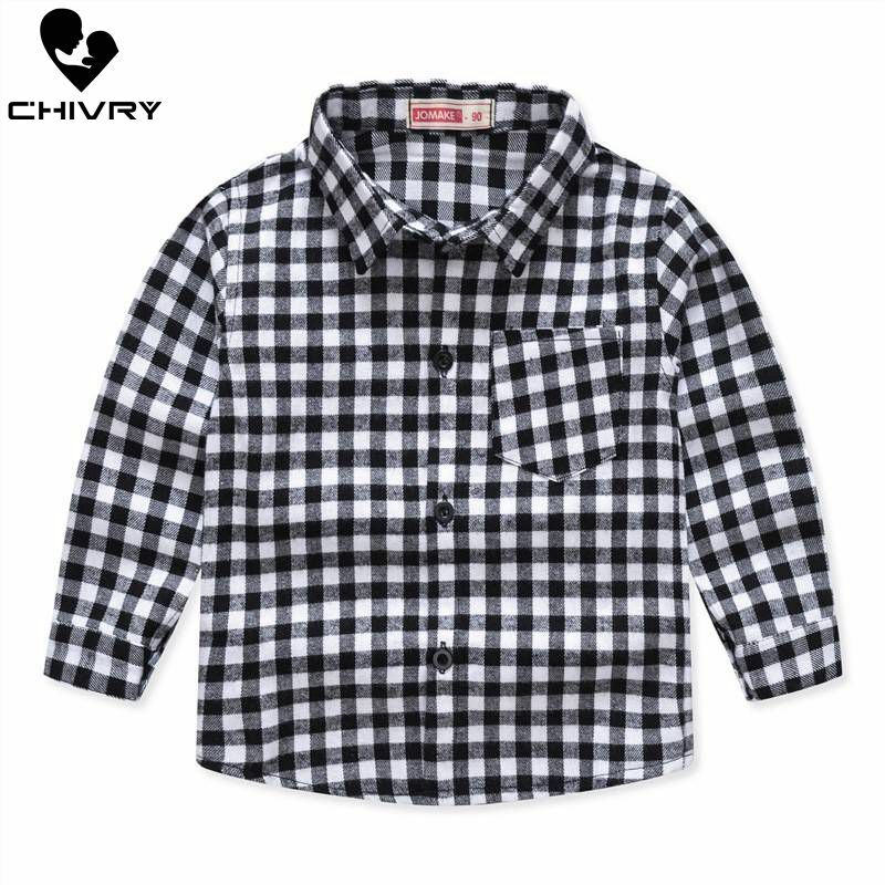 Рубашка для мальчиков, Классическая клетчатая рубашка с длинными рукавами и отворотами, с карманом, весна-осень 2021