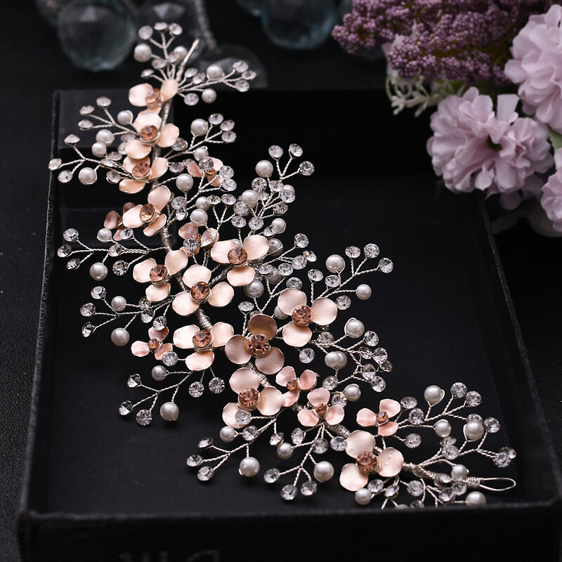 Handmade Vintage Rose Gold Silver Wedding Accessories Bridal Headwear Shiny Crystal Hair Comb Elegant Banquet