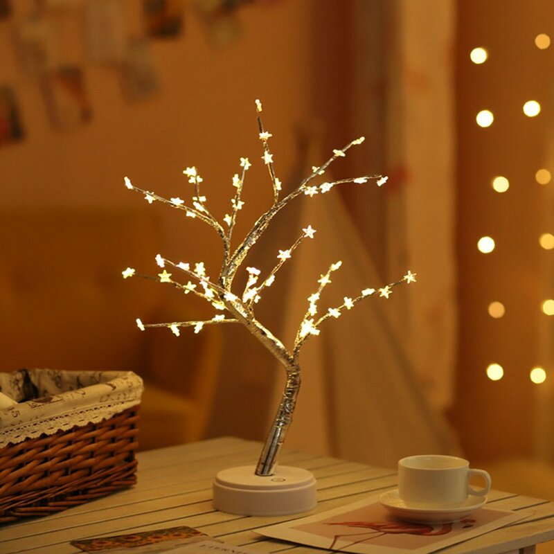 Luz LED nocturna de bonsái para decoración del hogar, lámpara con Interruptor táctil, luces de hadas estrelladas, colorido USB, DIY