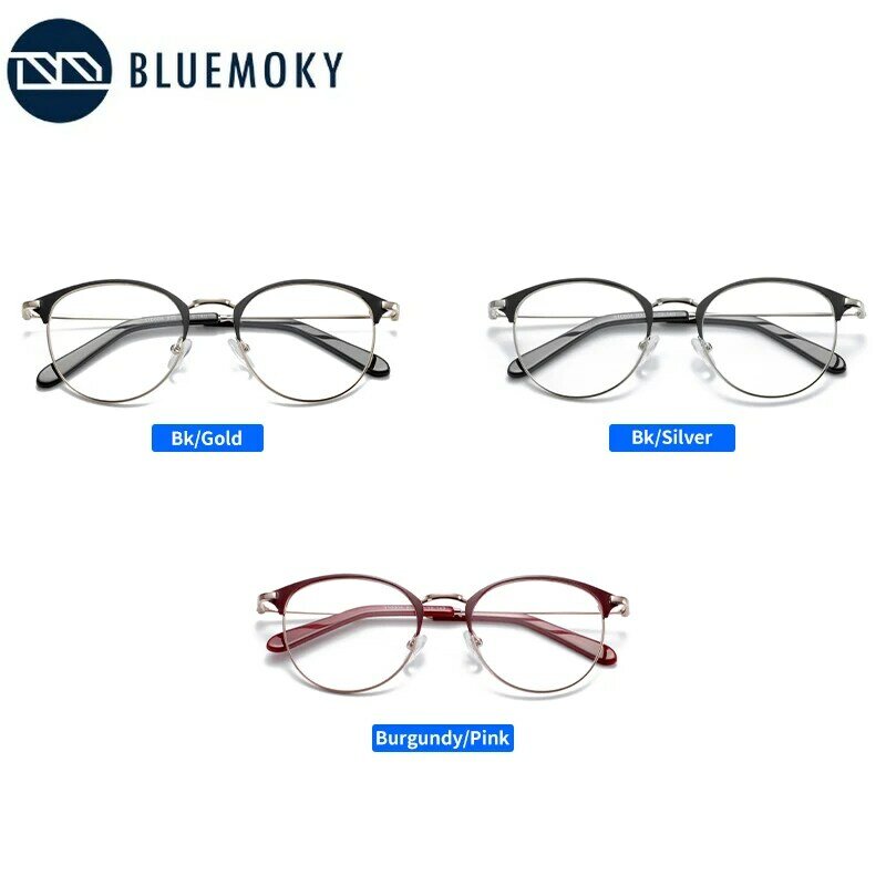 نظارات رجالية من BLUEMOKY بوصفة طبية إطار معدني نظارات بصرية دائرية كبيرة الحجم مع إطار بصري لقصر النظر