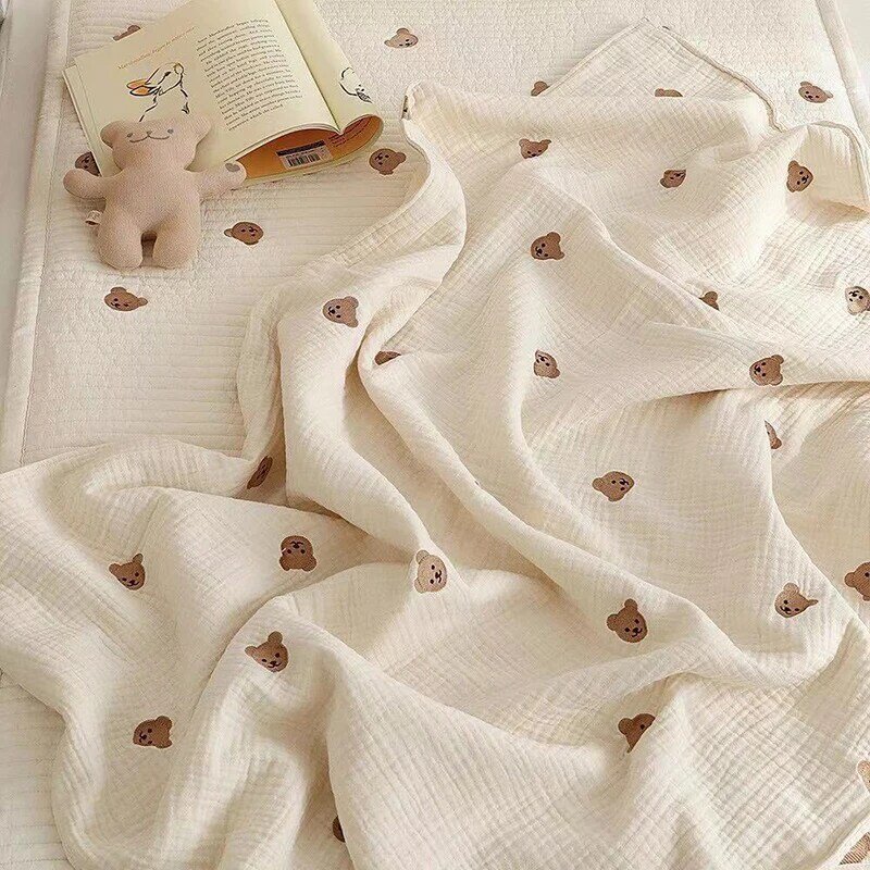 New Baby Blanket Bear Print Bath Towel Kids Sleeping Blanket Swaddle Wrap 6 Layers Pure Cotton Blanket for Baby and Child