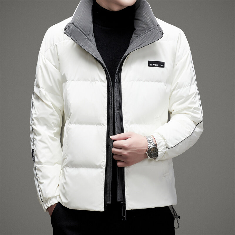 ฤดูหนาวผู้ชายสีขาวเป็ดลงเสื้อ Hoodless Stand ปกเสื้ออบอุ่นเสื้อแจ็คเก็ต