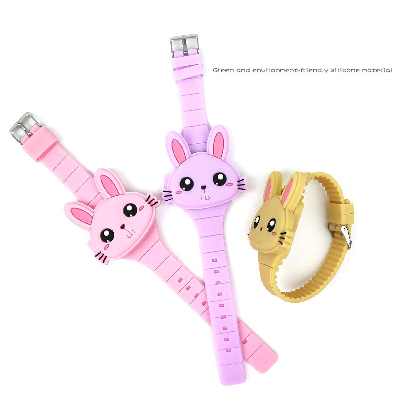 Reloj electrónico LED para niños, pulsera con carcasa abatible de conejo de dibujos animados, regalo encantador, tienda NYZ, 1 piezas