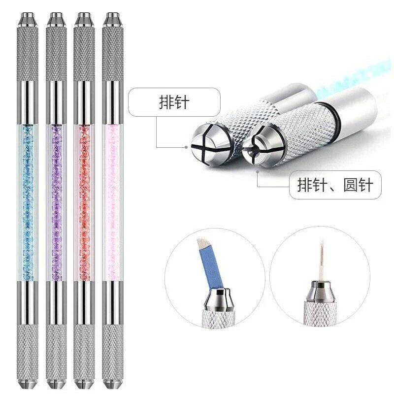 1pc Stainless Steel Permanent Makeup Manual Tattoo Microblading Pen Manual Double Crystal Acrylic Tattoo Pen Free Shipping