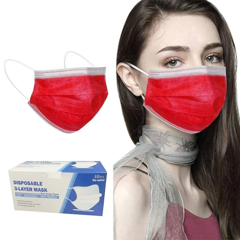 Маска одноразовая из нетканого материала для взрослых, модная эластичная дышащая Защитная 3-слойная маска с петлями для ушей, 50 шт.