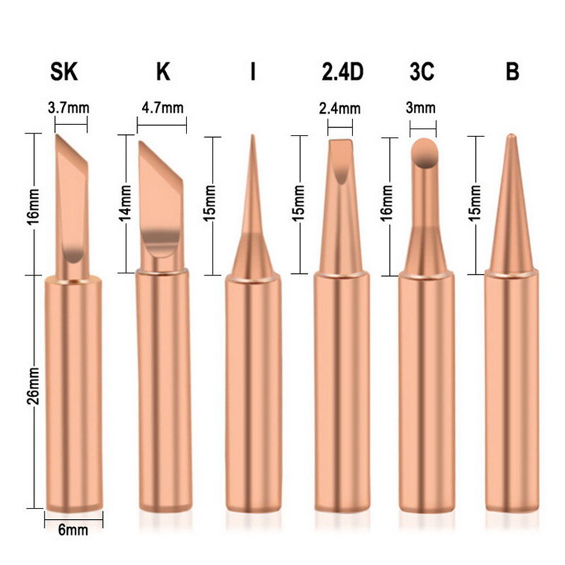 Puntas de soldador de cobre puro 900M-T, puntas de soldadura sin plomo, cabezal de soldadura BGA, herramientas de soldadura ajustables, 5/6 Uds.