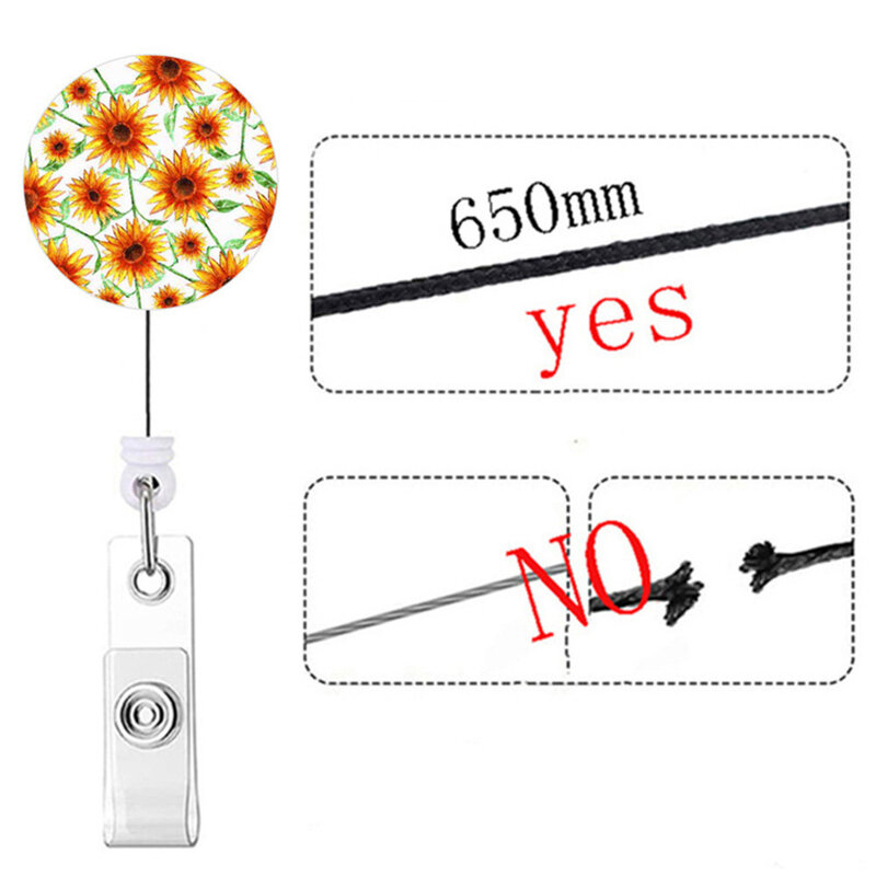 2021 New Style Cute Sunflower Shape Retractable Nurse Badge Reel Clip Badge Holder Students Doctor Id Card Holder