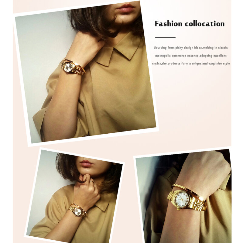 Relógios femininos marca de luxo cristal quartzo relógio feminino aço inoxidável ouro negócios pulseira relógio pulso senhoras reloj mujer