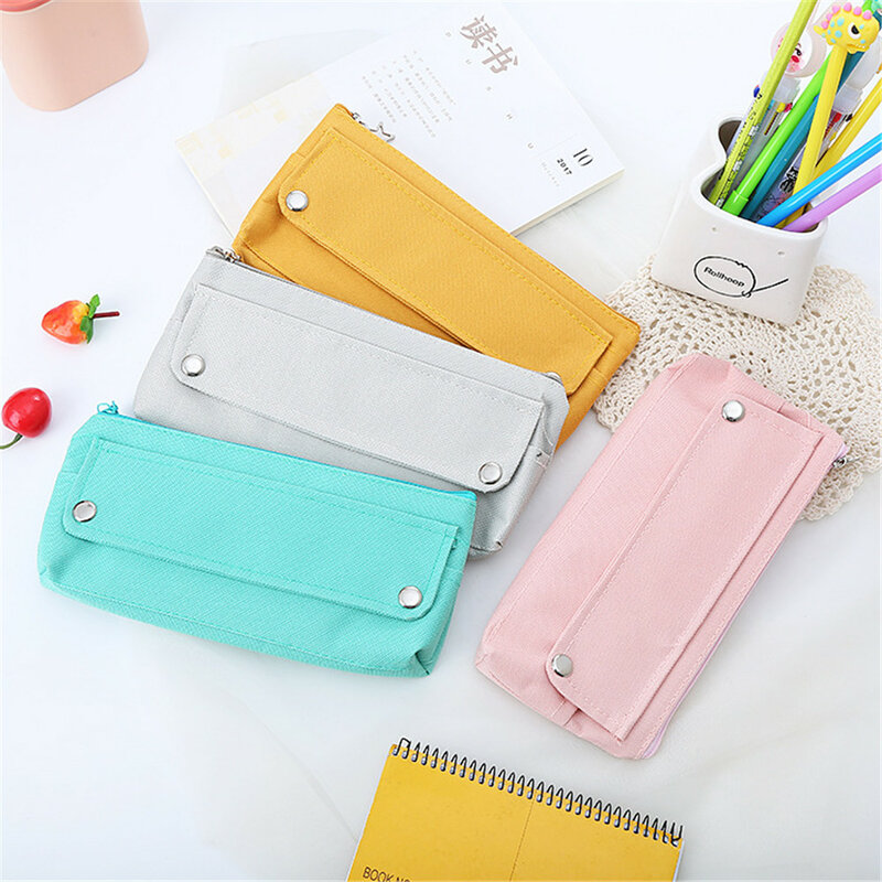 Solid Color Pencil Case Simple Makeup Brush Bag Stationery Gift For Girls Storage Pencil School Supply For Student 