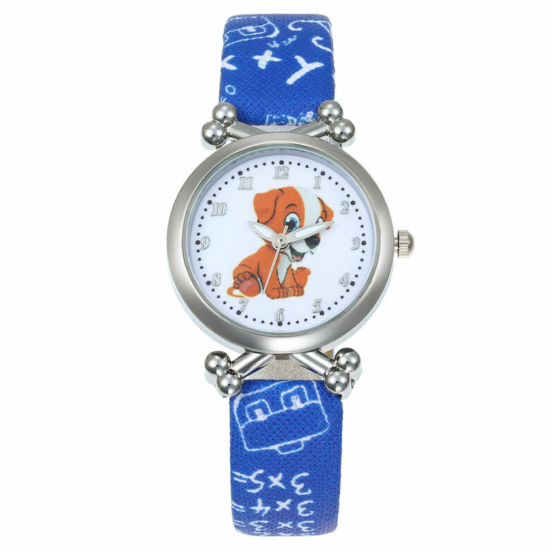 Relógio de pulso infantil, relógio de quartzo com pulseira marrom para estudantes