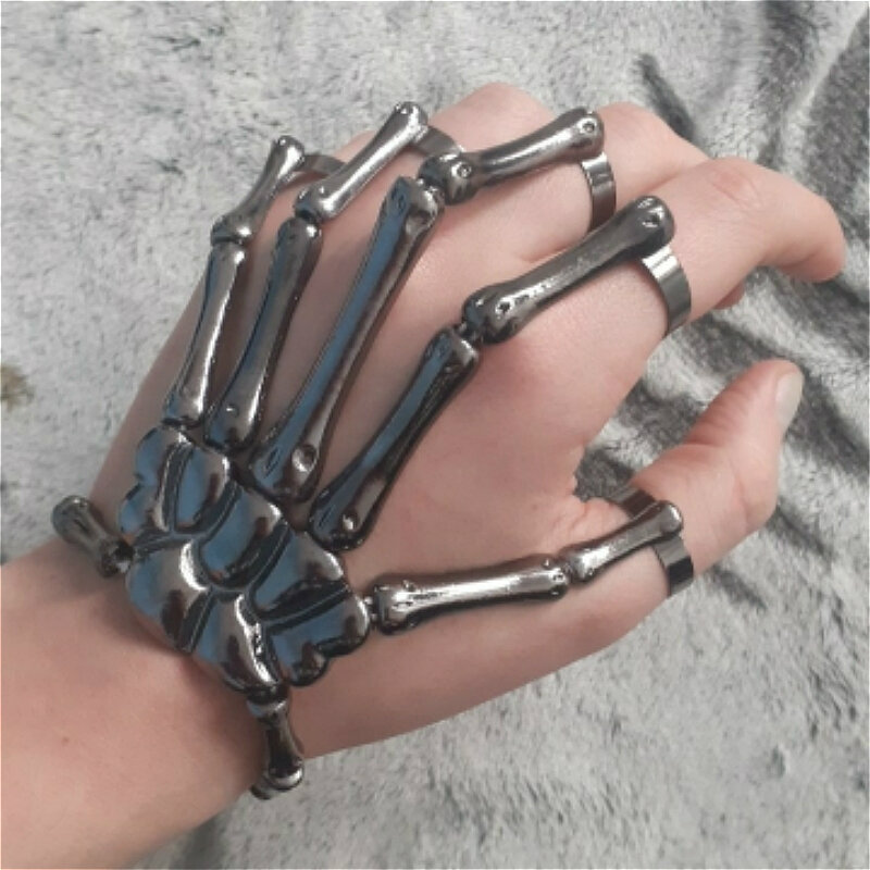 Pulsera Steampunk para mujer, brazalete gótico de mano, esqueleto de Calavera, elasticidad ajustable, pareja de hombres, pulsera brazaletes joyas