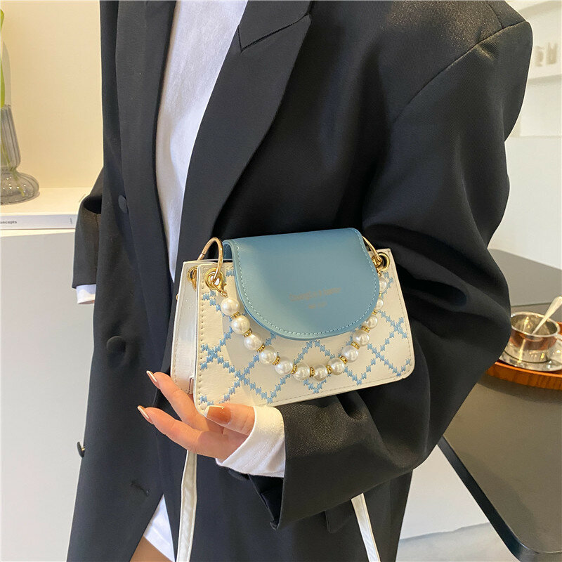 Popular Flap Bag Women Crossbody Bags Fashion Pearl Retro Printing Pu Casual Shoulder Messenger Bag High Quality