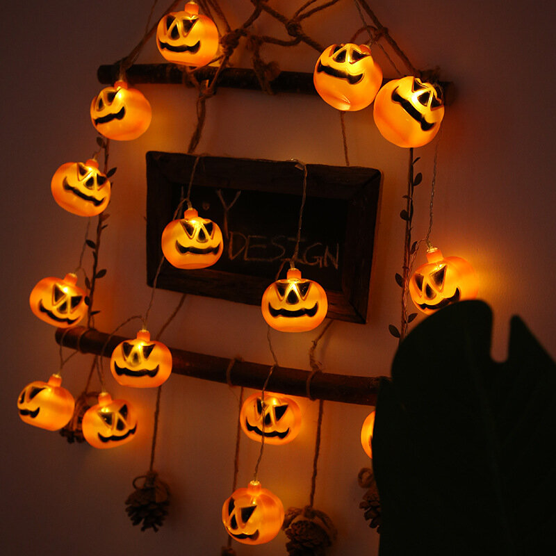 Luces de decoración de Halloween, caja de batería USB de calabaza, cadena de luces, linternas de cabeza de Calavera, decoración de jardín al aire libre, luces de estrella