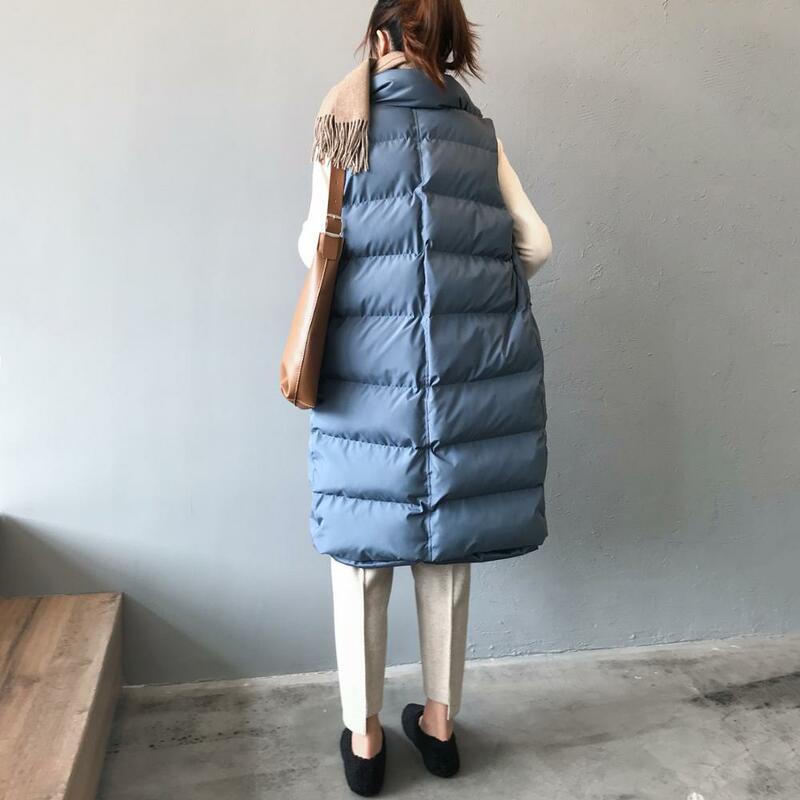 Colete longo sem mangas moda inverno feminina, colete de algodão slim forrado para mulheres, jaqueta coreana k1336