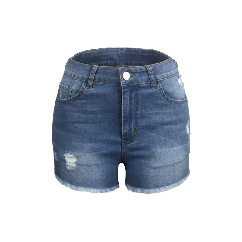 DIFIUPA – Short taille haute extensible pour femme, pantalon à bavures, décoration tridimensionnelle, jean d'été à jambes larges