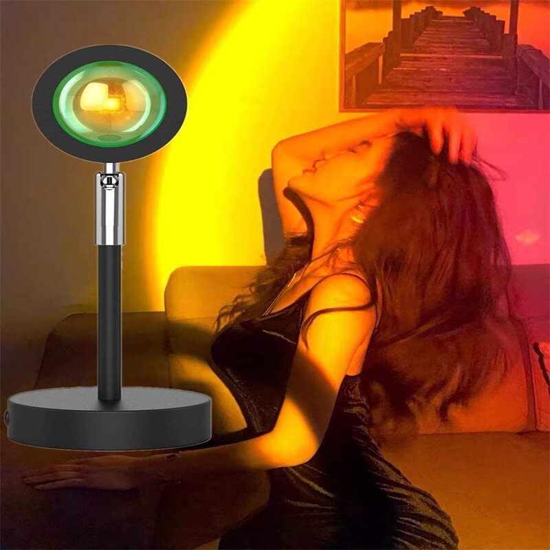 مصباح غروب الشمس وأضواء قوس قزح 2 في 1 ألوان تغيير ضوء الإسقاط رومانسية البصرية ضوء الليل للتصوير Selfie و Hom