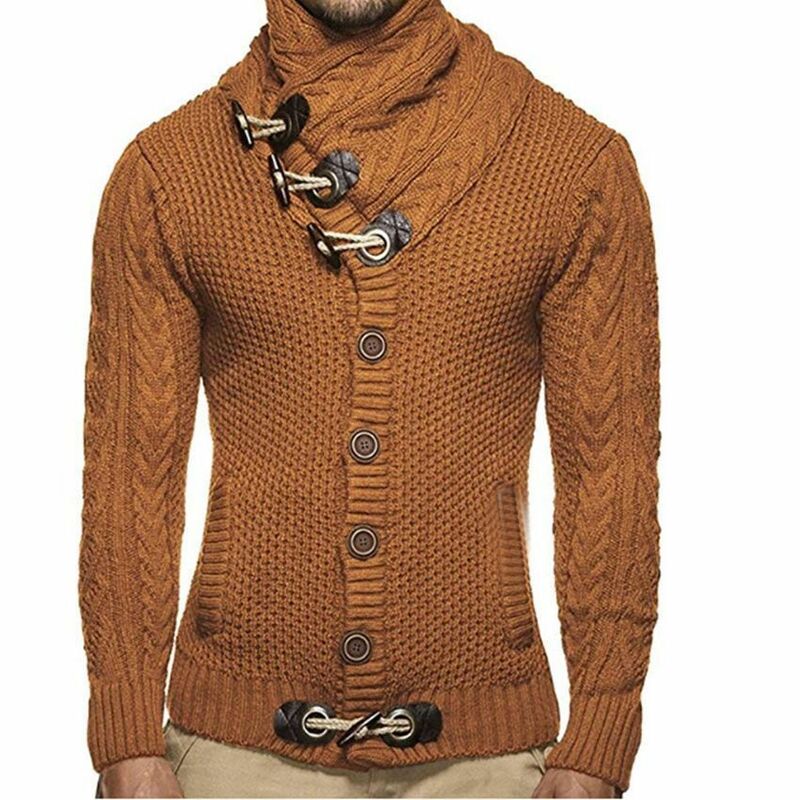 Мужской свитер, уличная одежда, свитер с высоким воротом, мужские вязаные пуловеры с длинным рукавом, мягкий теплый базовый кардиган на осен...