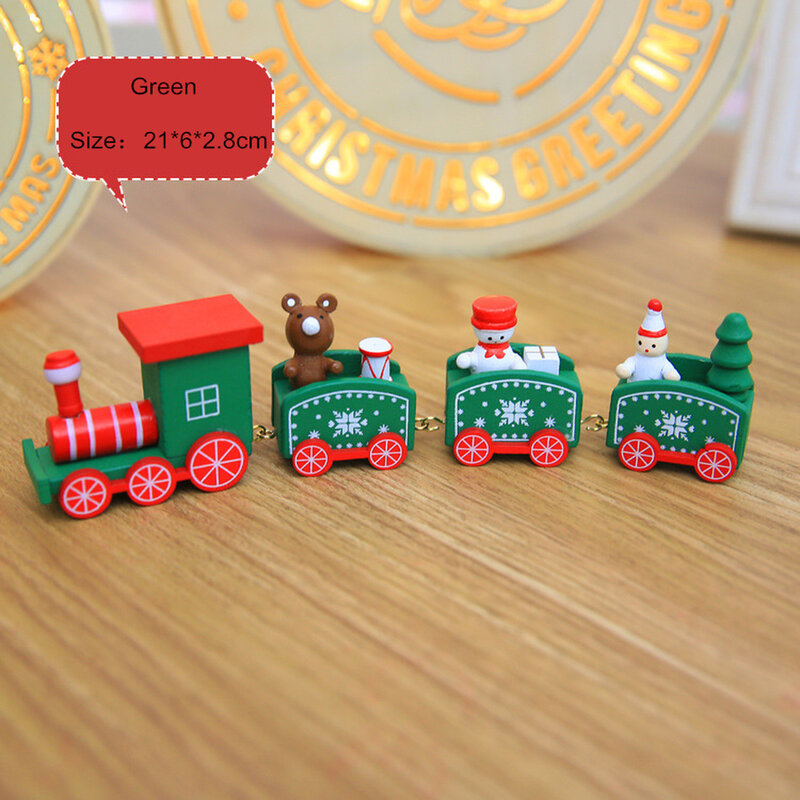 2021 Christmas Train 4 Sections Painted Christmas Decoration Home Wooden Decoration with Santa Claus Children's Toys