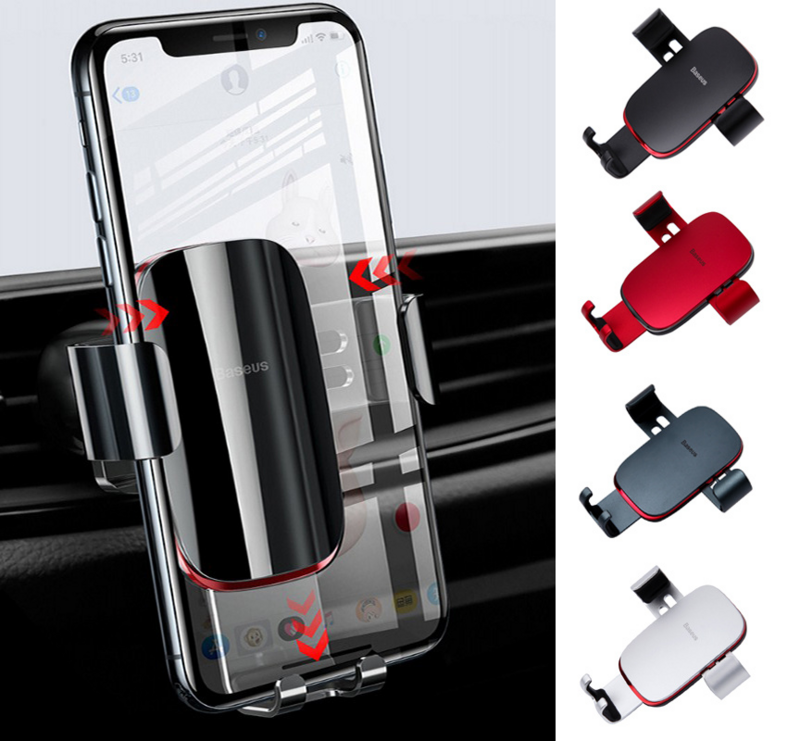 Soporte de gravedad para teléfono de coche, soporte multifuncional de Metal Age Snap-in, montaje de ventilación de aire automático, Universal
