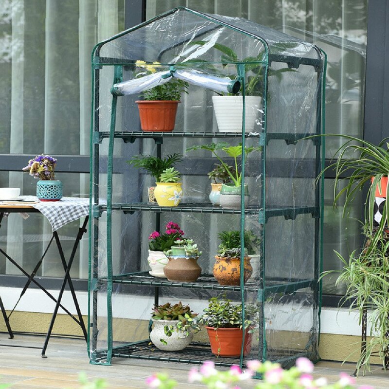 Invernadero verde de cuatro plantas para el hogar, Mini invernadero de jardín cálido de PVC para jardinería, habitación cálida de 155x69x49CM