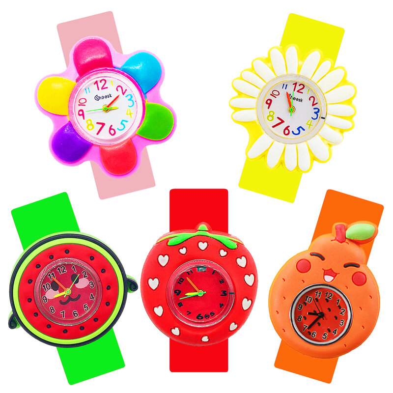 Relógio infantil de quartzo, relógio de pulso com pulseira 3d flor, estilo exclusivo, da moda, frutas, para crianças, presente para bebê, venda imperdível