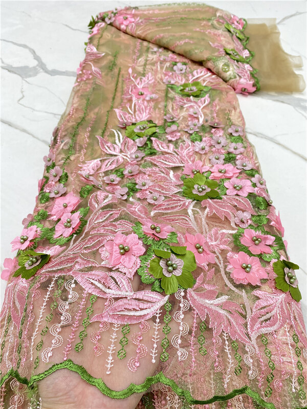 PGC – tissu français en Tulle et dentelle perlée, 4,5 m, style nigérian, pour mariage, couture, haute qualité, 2021, YA4464B-1