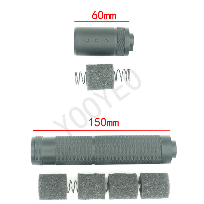 Airsoft 14mm CW/CCW Silent Device CNC Manufacturing Length 60mm/150mm Barrel Extension With Spring and Sponge Silenc