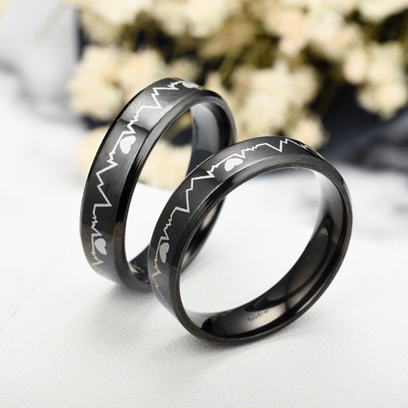뜨거운 판매 Domineering 패션 티타늄 스틸 반지 한국어 성격 심전도 반지 도매 하트 비트 반지 생일 선물 도매