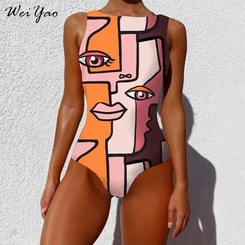 Maillot de bain une pièce Pop Art pour femmes, Monokini, imprimé, vêtements de plage