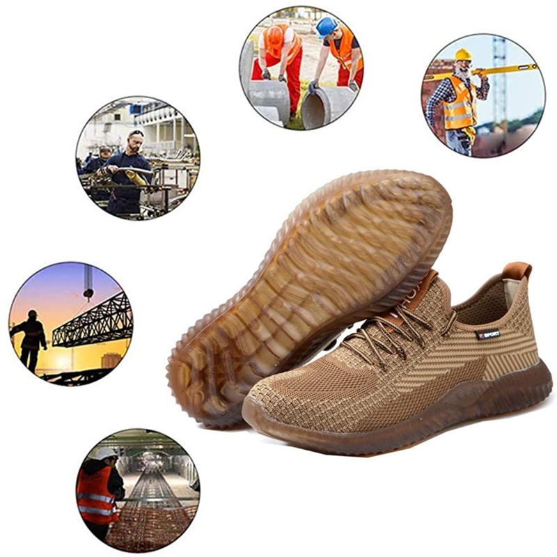 ความปลอดภัยรองเท้าความปลอดภัยรองเท้า Steeltoe เหล็กลื่นรองเท้าทำงานทำลายรองเท้าชายเจาะ-Proof Work รอ...