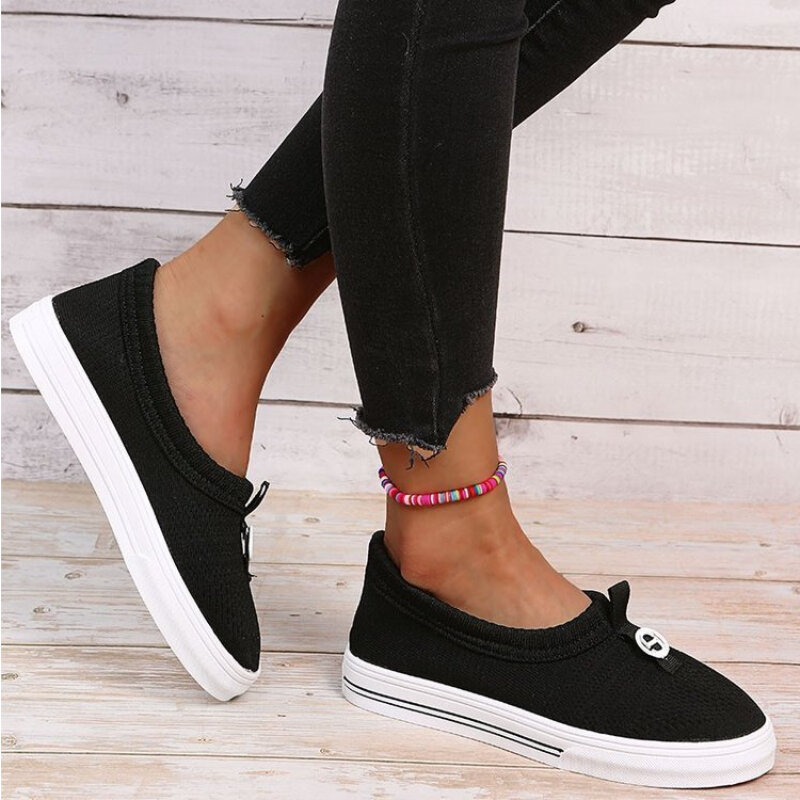 Plus Size 2021 Spring and Autumn New Ladies Trendy Fashion Solid Color Knitted Mesh Flat Comfortable Casual Shoes KZ182