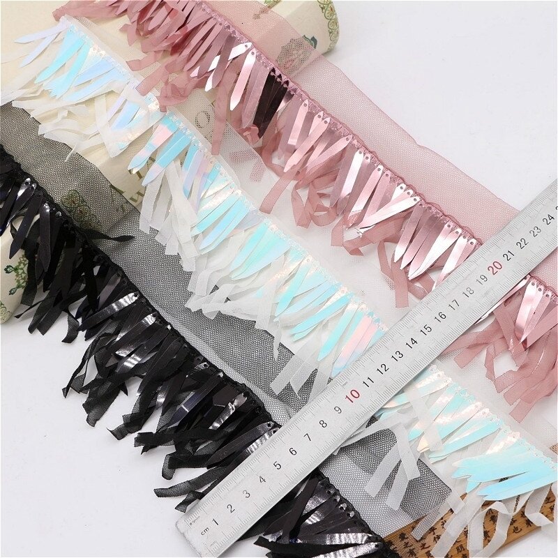NEW Double Mesh Gauze Sequins Fringed Lace Ribbon DIY Hat Shoes Bag Costumes Sewing Material Skirt Curtains Trim Glitter Dantel