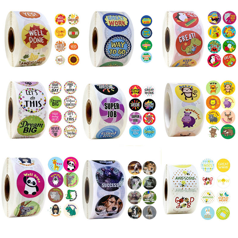 500 Pcs/Roll Cartoon Dieren Stickers Met Leuke Beloning Stickers Voor Tijdschrift Scrapbooking Leraar Aanmoediging Beloning Stickers