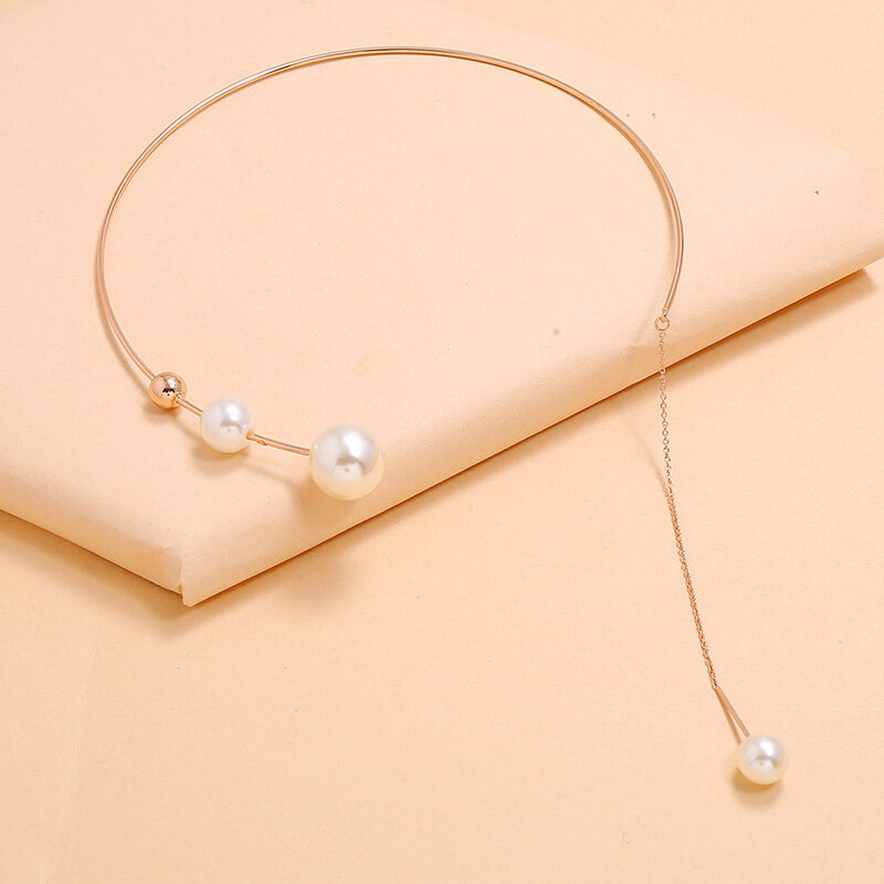 Elegante Großen Weißen Imitation Perle Choker Halskette Schlüsselbein Kette Mode Halskette Für Frauen Hochzeit Schmuck Kragen 2021 Neue